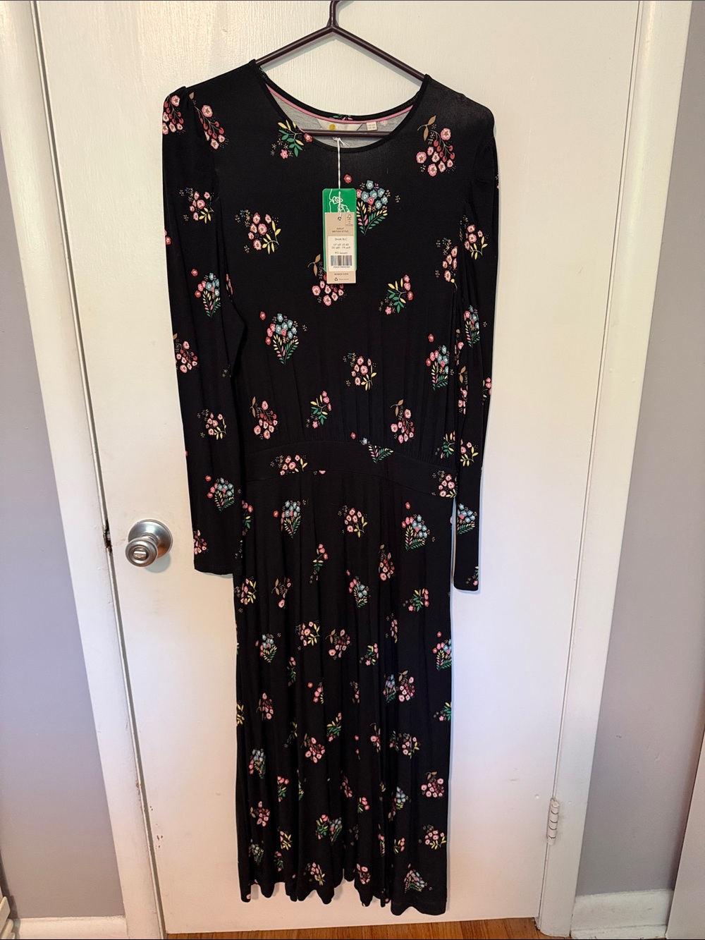 Women’s Black Floral Long Sleeve Maxi Dress - NWT Boden